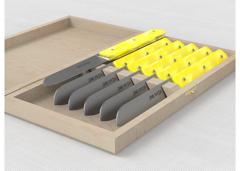 Service de 6 couteaux de table avec un manche en Madreperlato Jaune et lame en acier inoxydable image 1