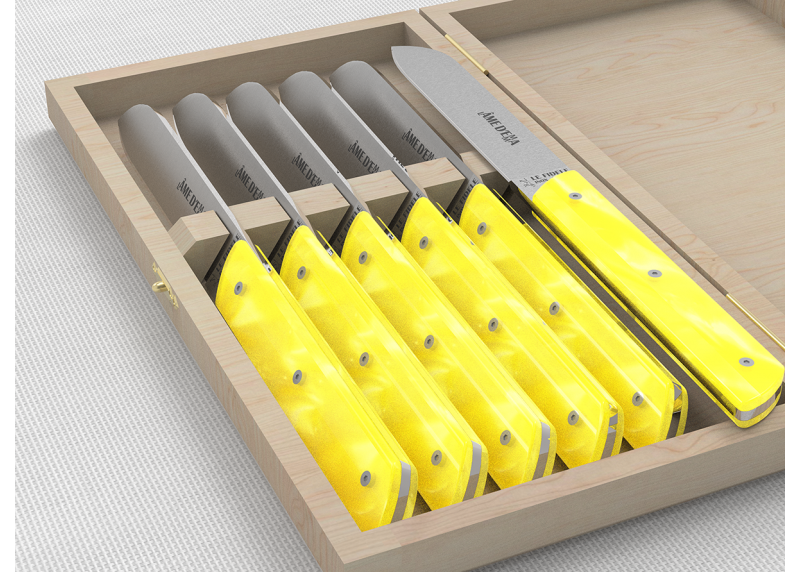 Service de 6 couteaux de table avec un manche en Madreperlato Jaune et lame en acier inoxydable image 3