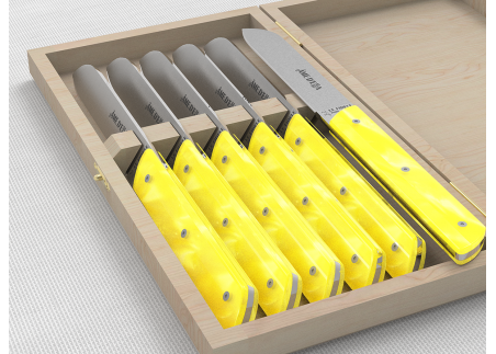 Service de 6 couteaux de table avec un manche en Madreperlato Jaune et lame en acier inoxydable image 3