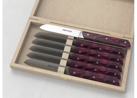 Set of 6 laguiole steak knives with Purple Madreperlato handle and stainless steel blade image 1