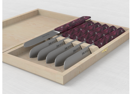 Set of 6 laguiole steak knives with Purple Madreperlato handle and stainless steel blade image 2