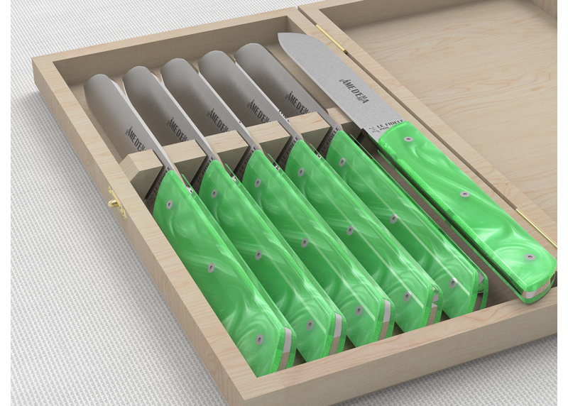 Service de 6 couteaux de table avec un manche en Madreperlato Vert Clair et lame en acier inoxydable image 3