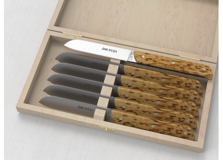 Set of 6 laguiole steak knives with birch wood handle and stainless steel blade image 1