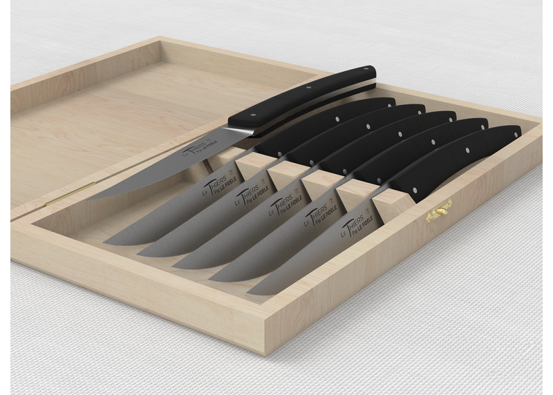 Set of 6 LE THIERS® table steak knives with ebony wood handle and stainless steel blade image 2