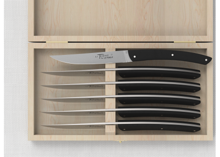 Set of 6 LE THIERS® table steak knives with ebony wood handle and stainless steel blade image 3