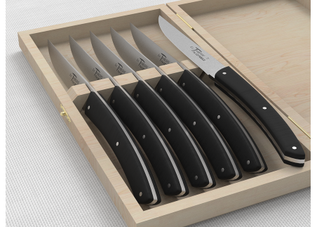 Set of 6 LE THIERS® table steak knives with ebony wood handle and stainless steel blade image 4