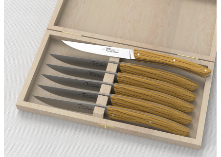 Set of 6 LE THIERS® table steak knives with oak wood handle and stainless steel blade image 1