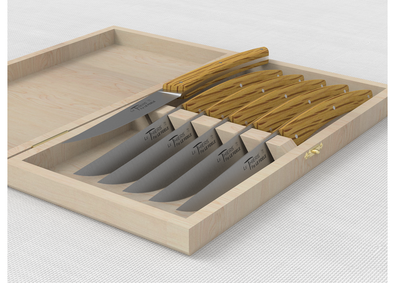 Set of 6 LE THIERS® table steak knives with oak wood handle and stainless steel blade image 2