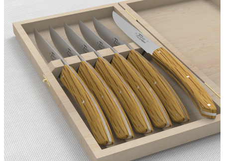 Set of 6 LE THIERS® table steak knives with oak wood handle and stainless steel blade image 4