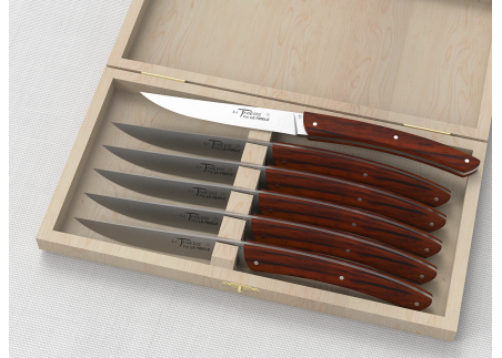 Set of 6 LE THIERS® table steak knives with cocobolo wood handle and stainless steel blade image 1