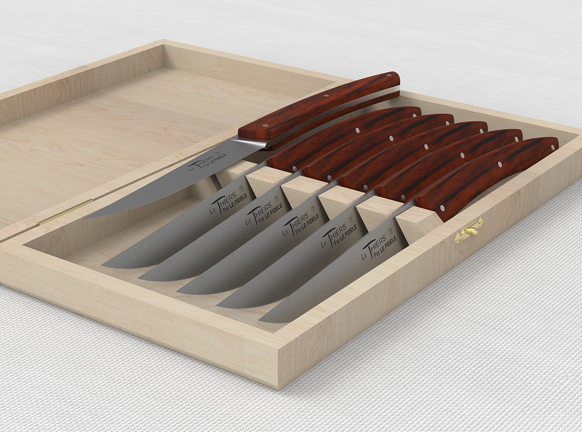 Set of 6 LE THIERS® table steak knives with cocobolo wood handle and  stainless steel blade