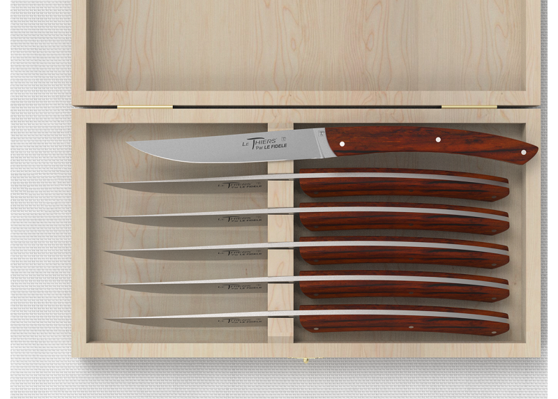 Set of 6 LE THIERS® table steak knives with cocobolo wood handle and stainless steel blade image 3