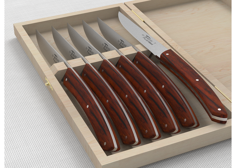 Set of 6 LE THIERS® table steak knives with cocobolo wood handle and stainless steel blade image 4