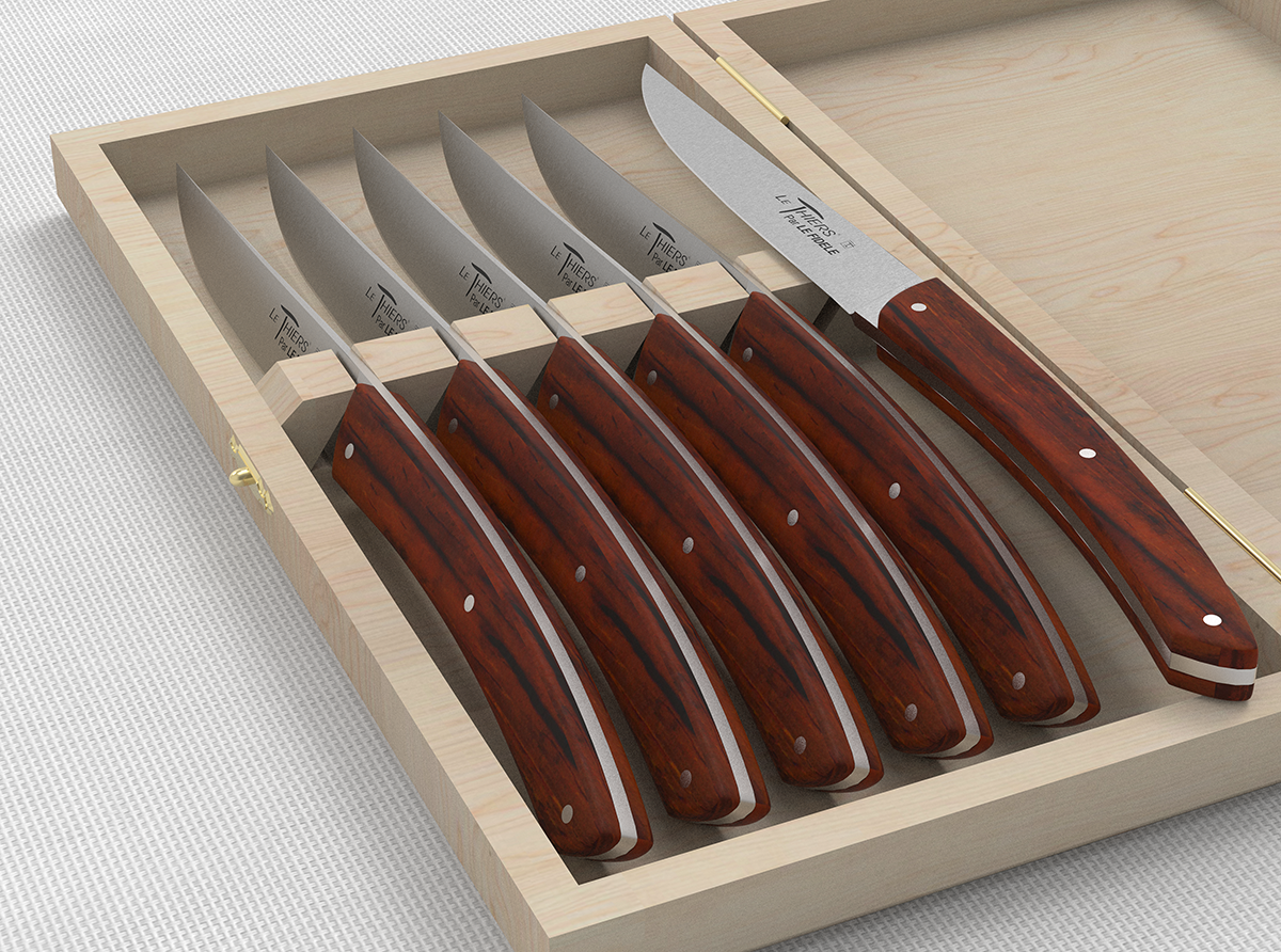 Set of 6 LE THIERS® table steak knives with cocobolo wood handle