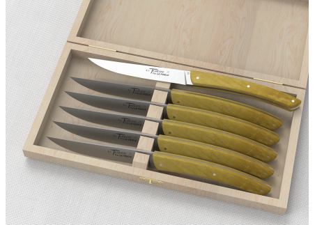 Set of 6 LE THIERS® table steak knives with boxwood handle and stainless steel blade image 1