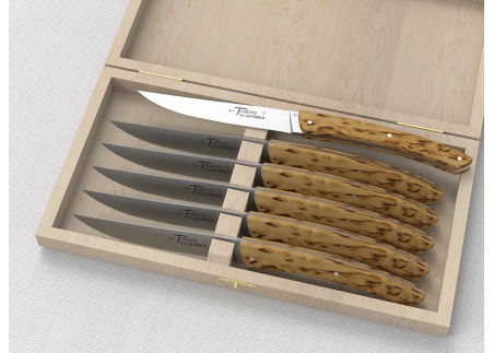 Set of 6 LE THIERS® table steak knives with birch wood handle and stainless steel blade image 1