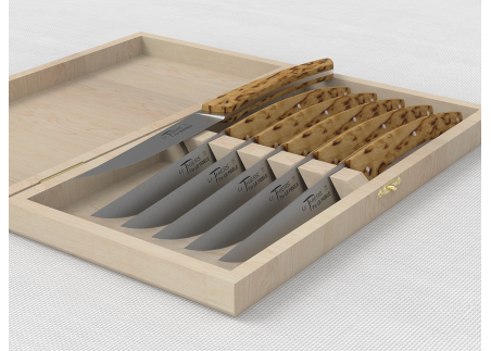 Set of 6 LE THIERS® table steak knives with birch wood handle and stainless steel blade image 2