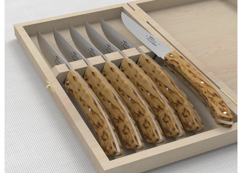 Set of 6 LE THIERS® table steak knives with birch wood handle and stainless steel blade image 4