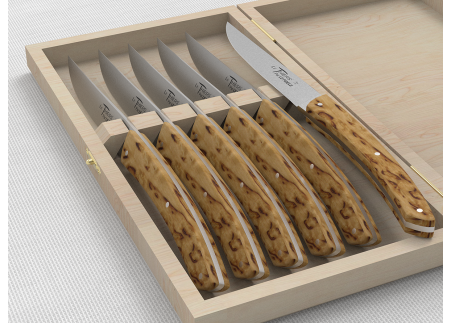 Set of 6 LE THIERS® table steak knives with birch wood handle and stainless steel blade image 4