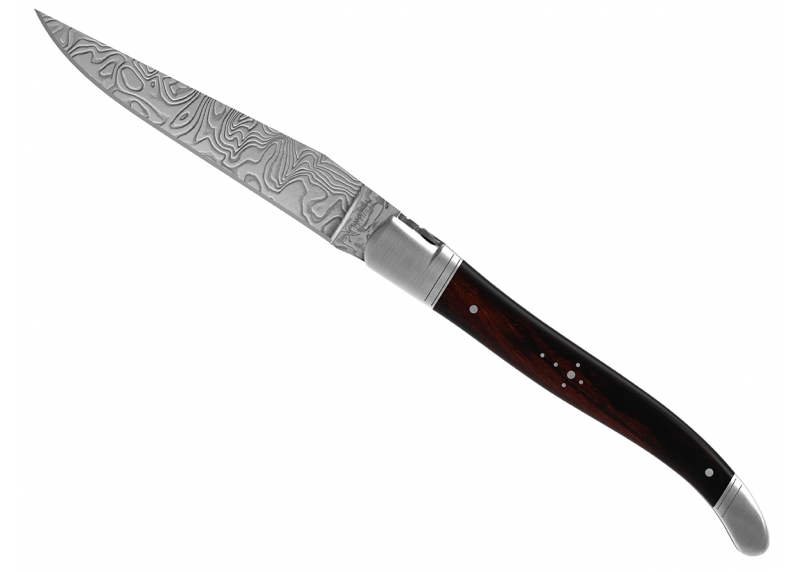 Laguiole knife Damascus edition with ironwood handle and 2 stainless steel bolsters image 3