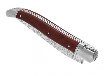 Laguiole knife Damascus edition with amboyna root wood handle and 2 stainless steel bolsters image 7