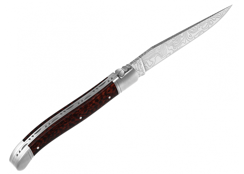 Laguiole knife Damascus edition with amourette wood handle and 2 stainless steel bolsters image 11