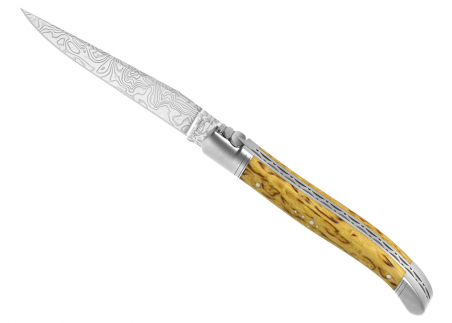 Laguiole knife Damascus edition with birch wood handle and 2 stainless steel bolsters image 1