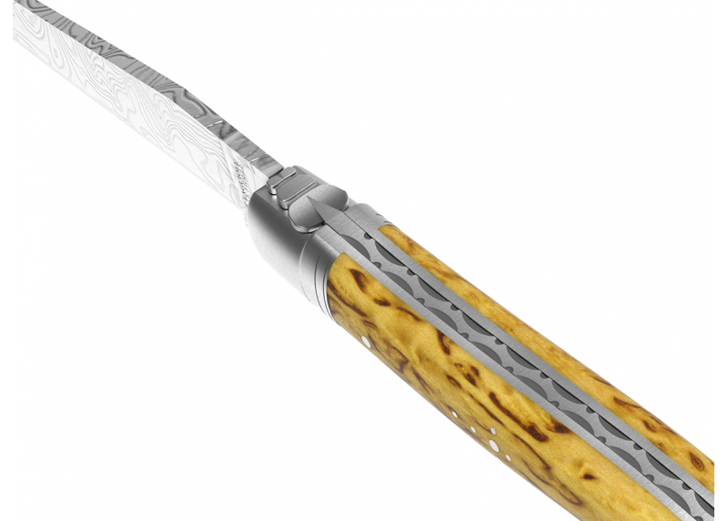 Couteau Laguiole collection damas avec un manche en bois de bouleau et 2 mitres en acier inoxydable image 1