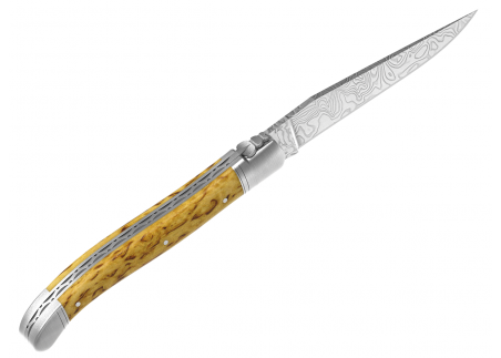 Laguiole knife Damascus edition with birch wood handle and 2 stainless steel bolsters image 4