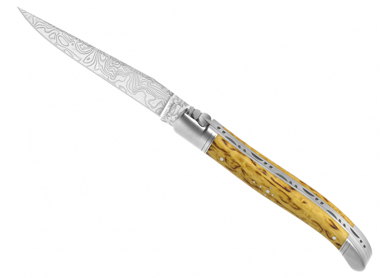 Laguiole knife Damascus edition with birch wood handle and 2 stainless steel bolsters image 8