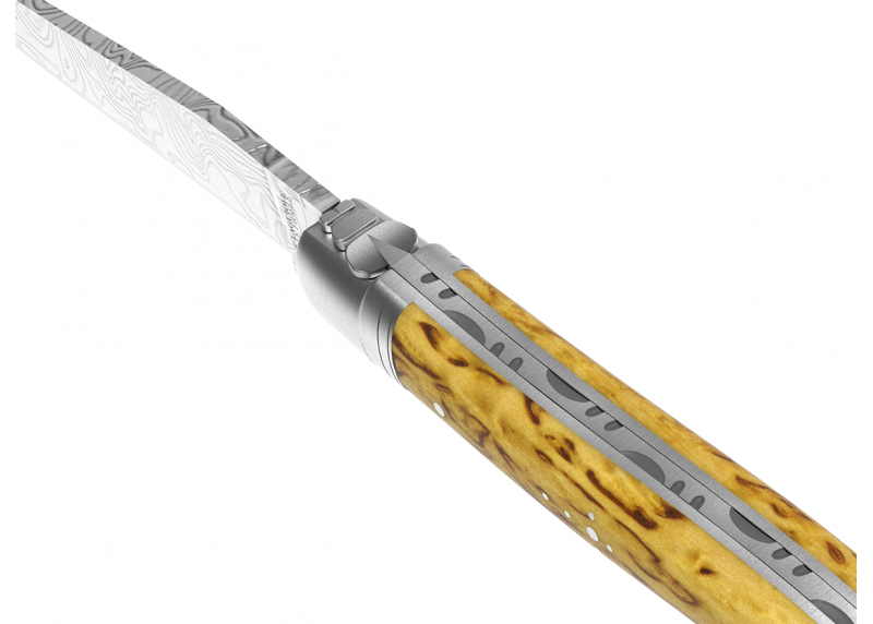 Couteau Laguiole collection damas avec un manche en bois de bouleau et 2 mitres en acier inoxydable image 8