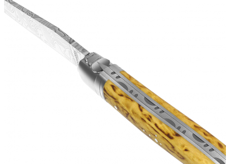Couteau Laguiole collection damas avec un manche en bois de bouleau et 2 mitres en acier inoxydable image 8