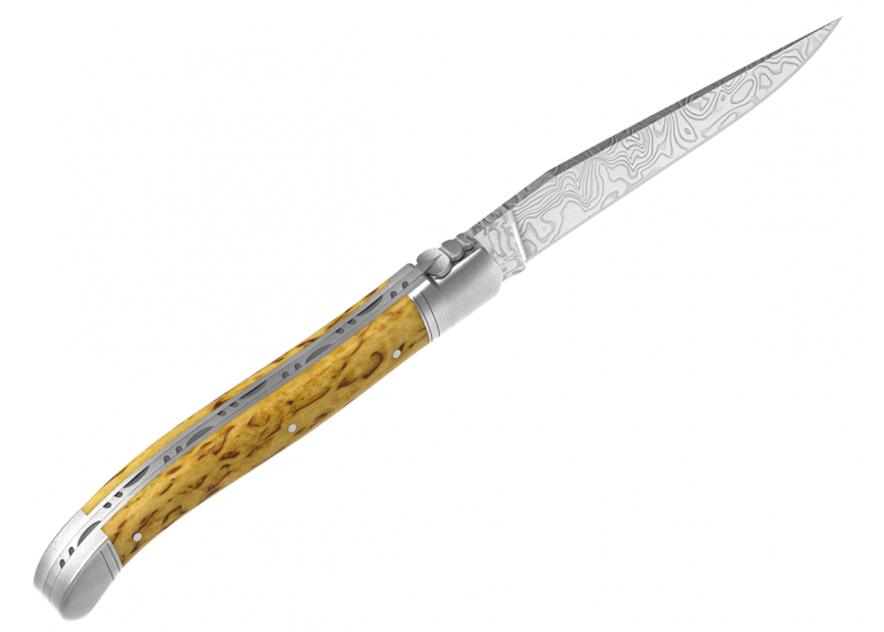 Laguiole knife Damascus edition with birch wood handle and 2 stainless steel bolsters image 11