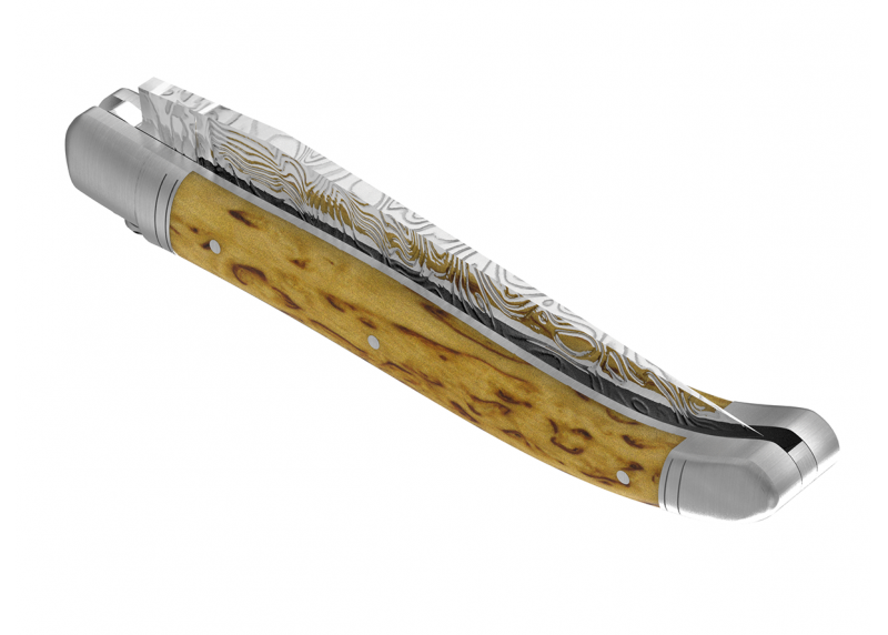 Couteau Laguiole collection damas avec un manche en bois de bouleau et 2 mitres en acier inoxydable image 12