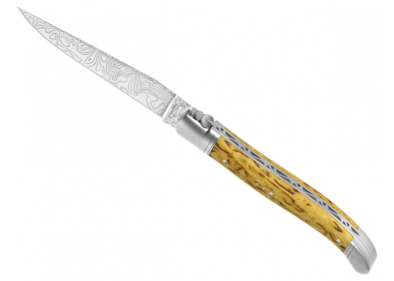 Couteau Laguiole collection damas avec un manche en bois de bouleau et 2 mitres en acier inoxydable image 14