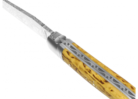 Couteau Laguiole collection damas avec un manche en bois de bouleau et 2 mitres en acier inoxydable image 15