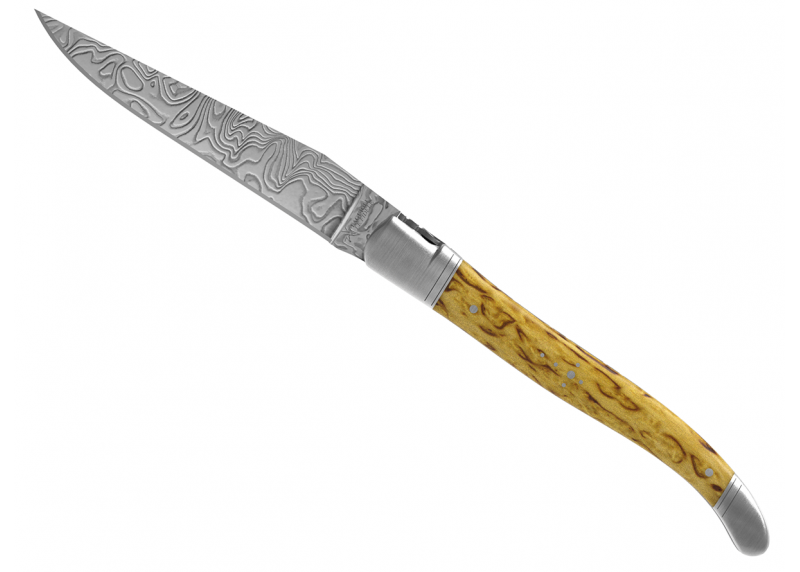 Laguiole knife Damascus edition with birch wood handle and 2 stainless steel bolsters image 17