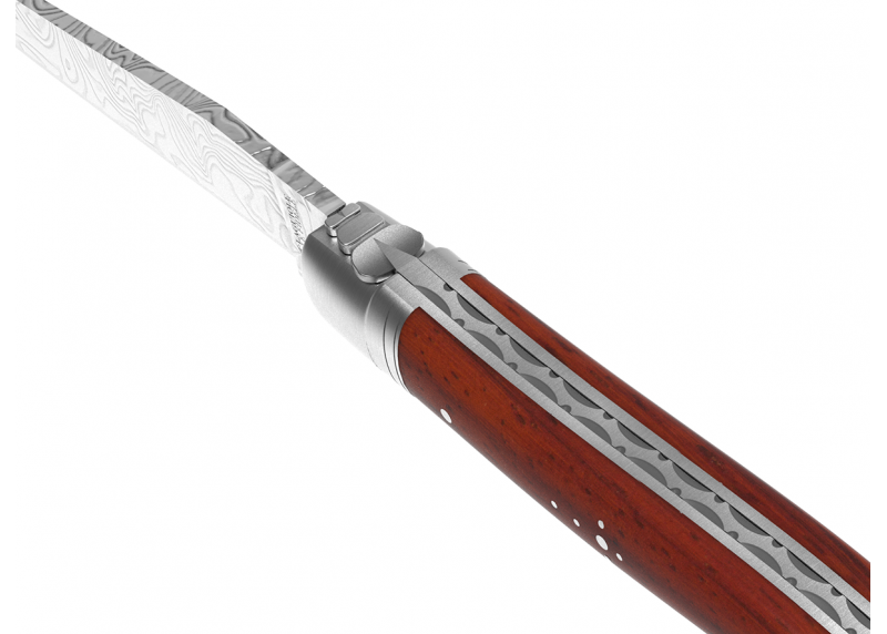 Laguiole knife Damascus edition with African padauk wood handle and 2 stainless steel bolsters image 2