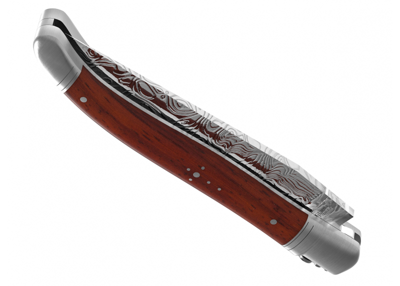 Laguiole knife Damascus edition with African padauk wood handle and 2 stainless steel bolsters image 5