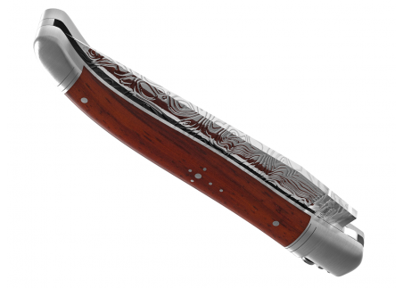 Laguiole knife Damascus edition with African padauk wood handle and 2 stainless steel bolsters image 5