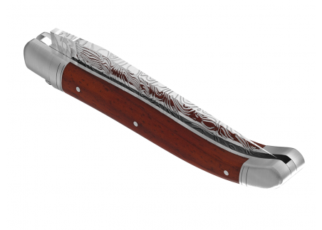 Laguiole knife Damascus edition with African padauk wood handle and 2 stainless steel bolsters image 6