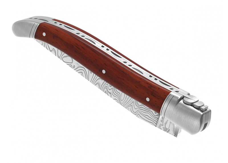 Laguiole knife Damascus edition with African padauk wood handle and 2 stainless steel bolsters image 14