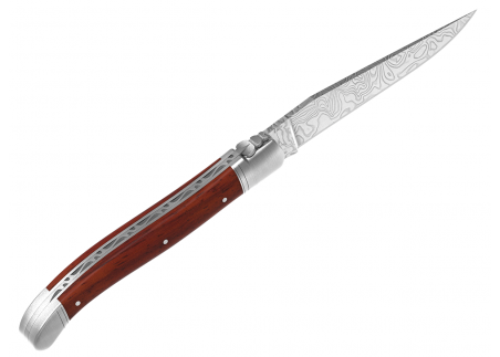 Laguiole knife Damascus edition with African padauk wood handle and 2 stainless steel bolsters image 18