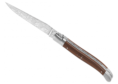 Laguiole knife Damascus edition with bocote wood handle and 2 stainless steel bolsters image 1