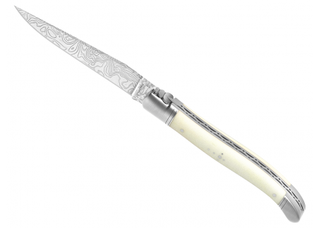 Laguiole knife Damascus edition with bovine bone handle and 2 stainless steel bolsters image 1