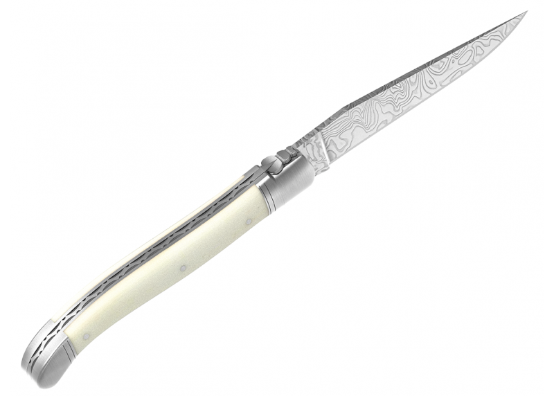 Laguiole knife Damascus edition with bovine bone handle and 2 stainless steel bolsters image 4