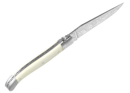 Laguiole knife Damascus edition with bovine bone handle and 2 stainless steel bolsters image 4