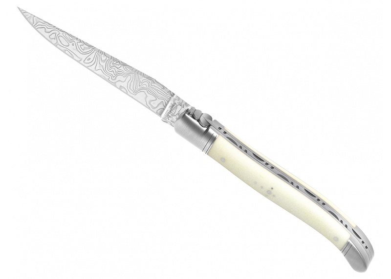 Laguiole knife Damascus edition with bovine bone handle and 2 stainless steel bolsters image 8