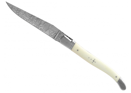 Laguiole knife Damascus edition with bovine bone handle and 2 stainless steel bolsters image 10