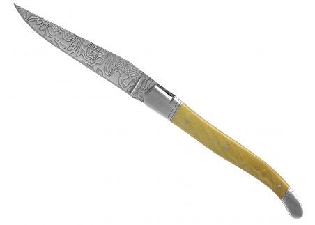 Laguiole knife Damascus edition with boxwood handle and 2 stainless steel bolsters image 17